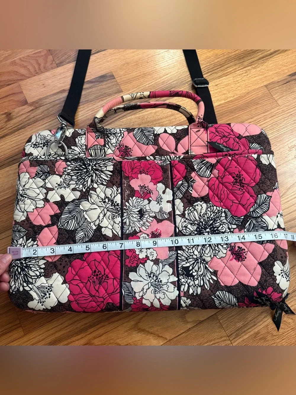 Vera Bradley Mocha Rouge Hot Pink & Brown Floral Quilted Laptop Tote